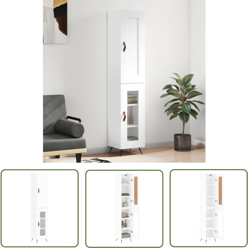 Buffet haut Blanc 34,5x34x180 cm Bois d'ingénierie - Buffet Design Moderne - Meuble Rangement - Buffet Blanc - Buffet Cuisine - Buffet Salon - The