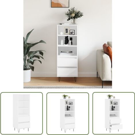 The Living Store Buffet haut Blanc 40x36x110 cm Bois d'ingénierie - Buffet Design Industriel - Meuble Rangement Blanc - Buffet Contemporain - Buffet Cuisine - Buffet Salon