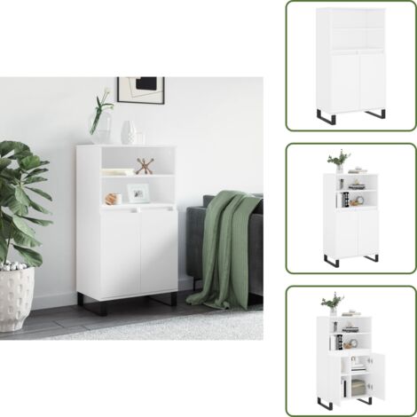 The Living Store Buffet haut Blanc 60x36x110 cm Bois d'ingénierie - Buffet Design Industriel - Meuble Rangement - Buffet Blanc - Buffet Contemporain - Armoire Cuisine