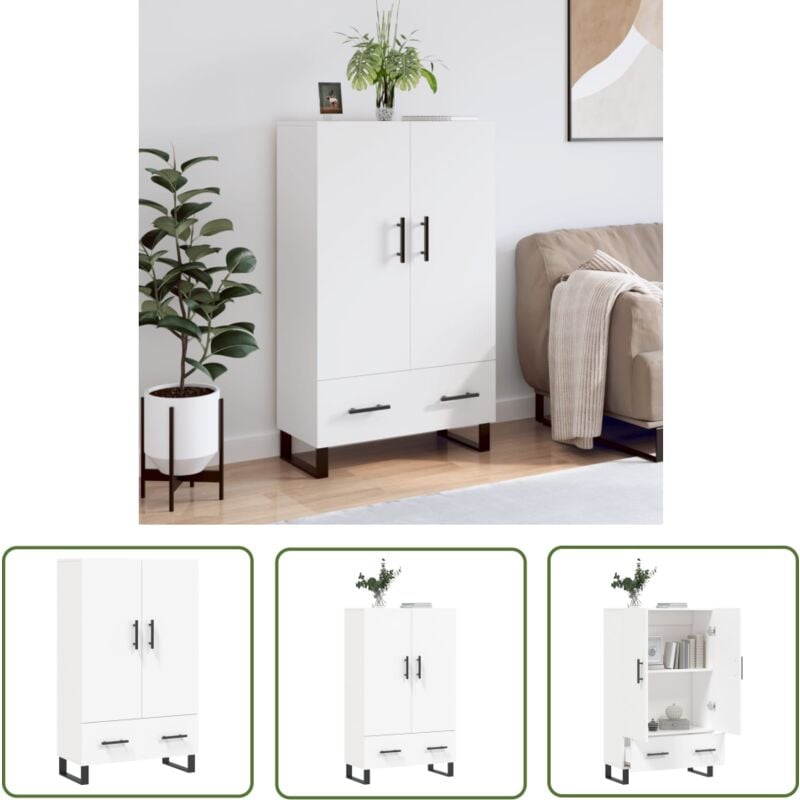 The Living Store Buffet haut blanc 69,5x31x115 cm bois d'ingénierie - Buffet Design Moderne - Meuble De Rangement - Armoire Blanche - Buffet Élégant