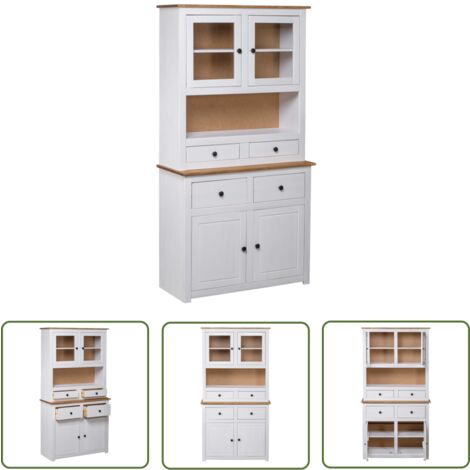 The Living Store Buffet haut Blanc 93x40,5x180 cm Pin Gamme Panama - Buffet - Meuble De Rangement - Commode - Armoire - Mobilier