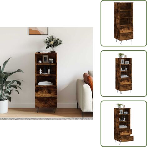 The Living Store Buffet haut Chêne fumé 40x36x110 cm Bois d'ingénierie - Buffet Design Industriel - Meuble Rangement - Buffet Cuisine - Buffet Salon - Commode Bois