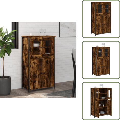 The Living Store Buffet haut chêne fumé 62x32x106,5 cm bois d'ingénierie - Buffet Design Moderne - Meuble Rangement - Armoire Cuisine - Commode Salon - Étagère Murale