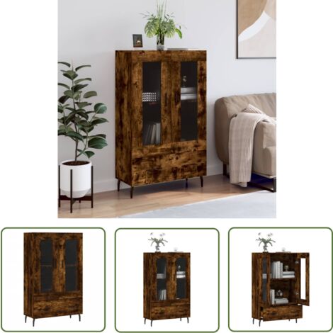 The Living Store Buffet haut chêne fumé 69,5x31x115 cm bois d'ingénierie - Buffet Design Moderne - Meuble Rangement - Armoire Ouverte - Vitrine Murale - Commode