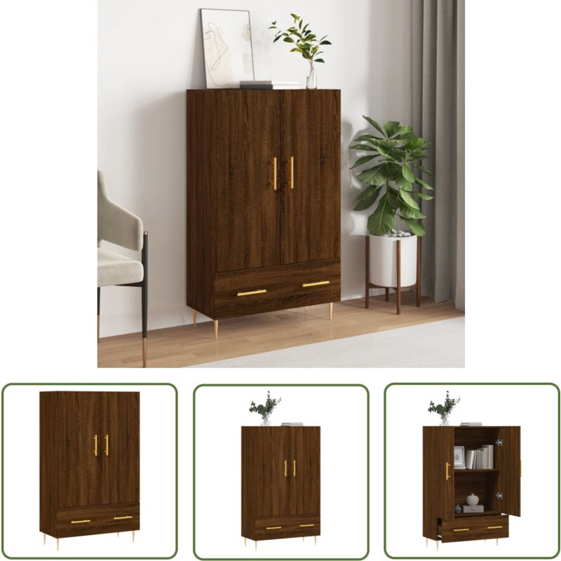 Bonnevie - The Living Store Buffet haut chêne marron 69,5x31x115 cm bois d'ingénierie - Buffet Design Moderne - Meuble Rangement - Armoire Cuisine