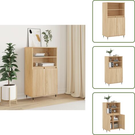 The Living Store Buffet haut Chêne sonoma 60x36x110 cm Bois d'ingénierie - Buffet Design Industriel - Meuble Rangement - Armoire Cuisine - Commode Salon - Étagère Murale
