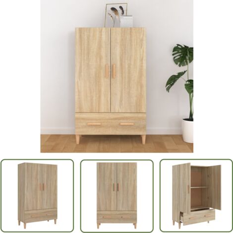 The Living Store Buffet haut Chêne sonoma 70x31x115 cm Bois d'ingénierie - Buffet - Meuble De Rangement - Commode - Meuble De Salon - Bois D'ingénierie