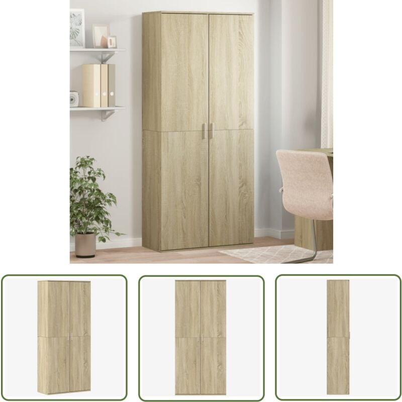 Buffet haut chêne sonoma 80x35x180 cm bois d'ingénierie - Buffet Design - Meuble Rangement - Commode Moderne - Bibliothèque Ouverte - Étagère Salle à