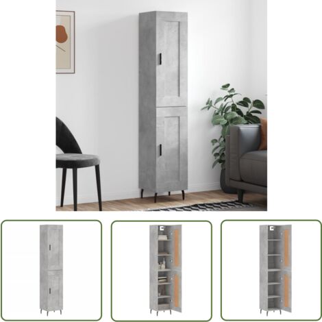 The Living Store Buffet haut Gris béton 34,5x34x180 cm Bois d'ingénierie - Buffet Design Moderne - Meuble Rangement Gris - Armoire Cuisine - Buffet Bas Prix - Commode Salon