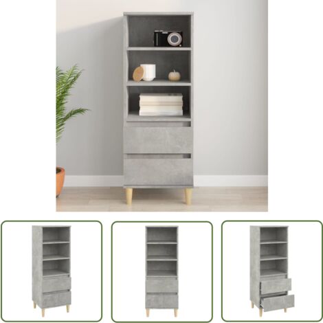 The Living Store Buffet haut Gris béton 40x36x110 cm Bois d'ingénierie - Buffet - Armoire - Meuble De Rangement - Mobilier Gris - Meuble Design