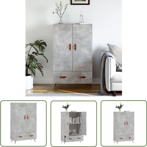 The Living Store Buffet haut gris béton 69,5x31x115 cm bois d'ingénierie - Buffet Design Moderne - Meuble Rangement - Armoire Cuisine - Commode Salon - Étagère Murale