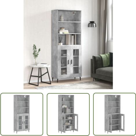The Living Store Buffet haut Gris béton 69,5x34x180 cm Bois d'ingénierie - Buffet Design Moderne - Meuble De Rangement Gris - Armoire Élégante - Buffet Haut - Mobilier Salon