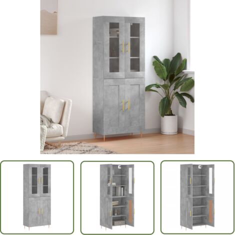 The Living Store Buffet haut Gris béton 69,5x34x180 cm Bois d'ingénierie - Buffet Design Moderne - Meuble Rangement Gris - Armoire Cuisine - Buffet Haute Capacité - Buffet Salon