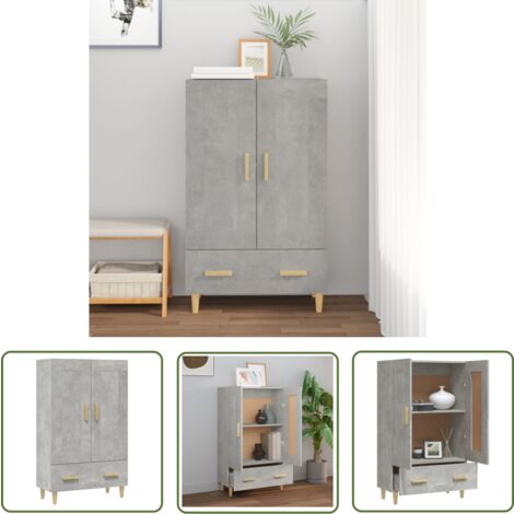 The Living Store Buffet haut Gris béton 70x31x115 cm Bois d'ingénierie - Buffet Design Scandinave - Buffet Gris - Meuble Rangement - Buffet Moderne - Buffet Haut