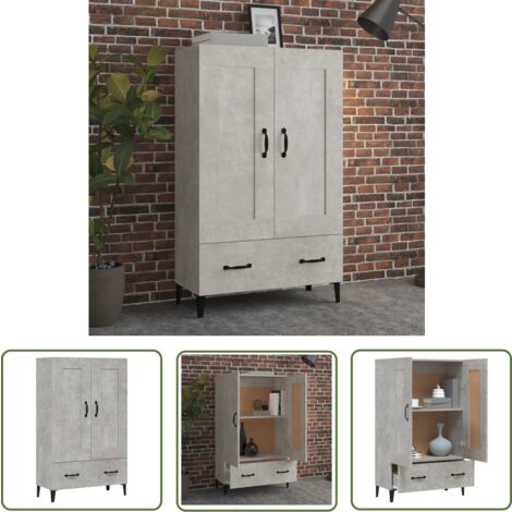 The Living Store Buffet haut Gris béton 70x31x115 cm Bois d'ingénierie - Buffet En Bois Gris - Meuble De Rangement Moderne - Buffet Industriel - Buffet Design - Buffet Salon