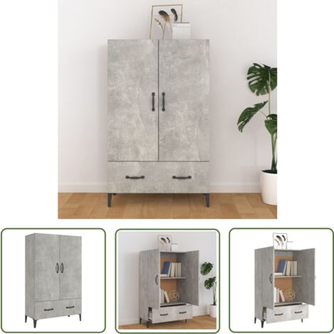 The Living Store Buffet haut Gris béton 70x31x115 cm Bois d'ingénierie - Buffet - Meuble De Rangement - Commode - Armoire - Mobilier Gris