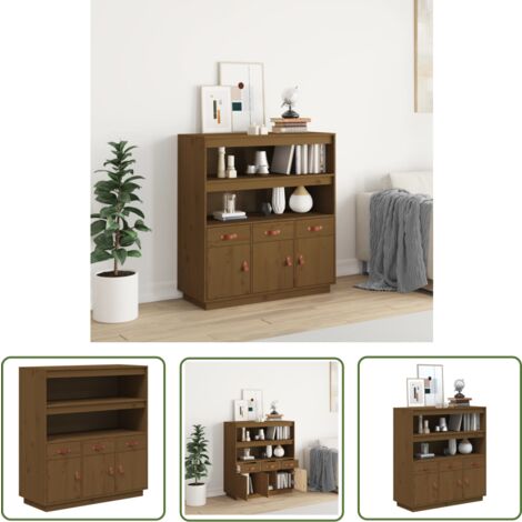 The Living Store Buffet haut Marron miel 100x40x108,5 cm Bois massif de pin - Buffet Design Classique - Meuble Rangement - Buffet Bois Massif - Buffet Vintage - Buffet Salon