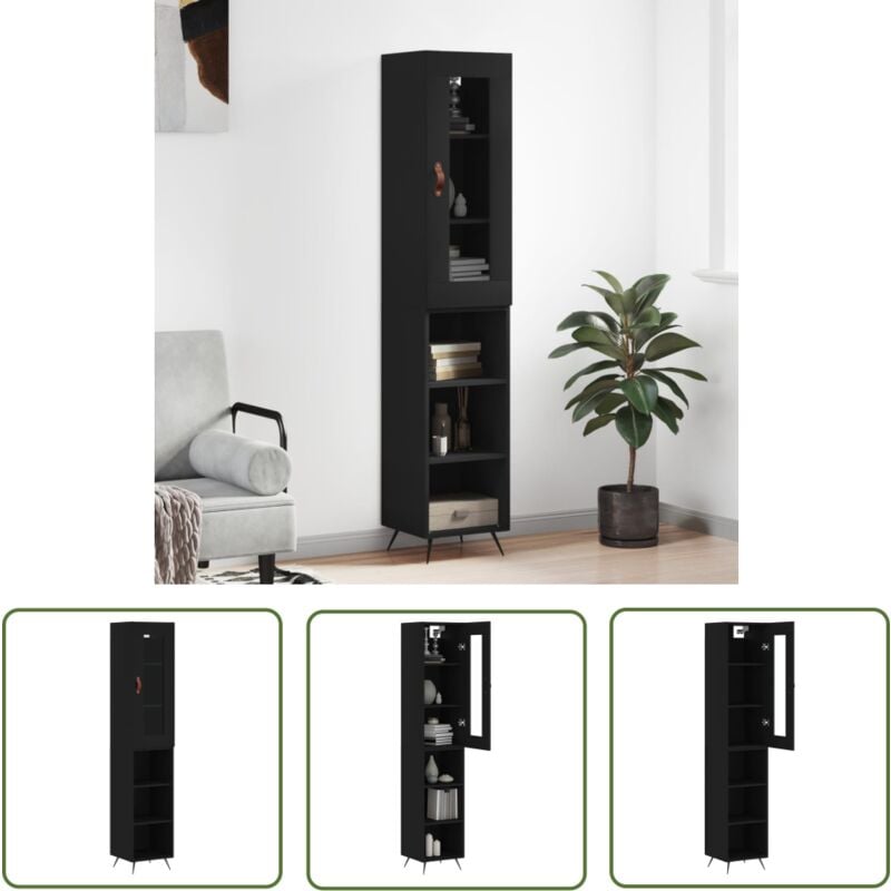 Bonnevie - The Living Store Buffet haut Noir 34,5x34x180 cm Bois d'ingénierie - Buffet Design Moderne - Meuble Rangement Cuisine - Buffet Bas