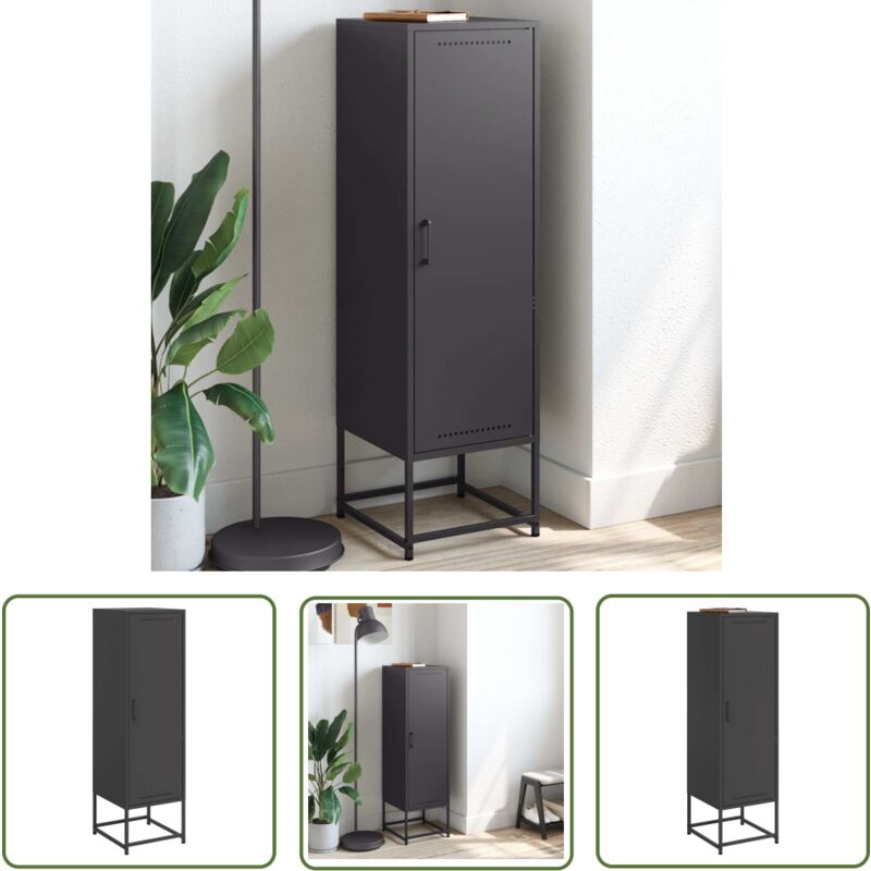 Buffet haut noir 36x39x123 cm acier - Buffet Industriel - Meuble Rangement - Armoire Haute - Design Moderne - Couleur Noire - The Living Store