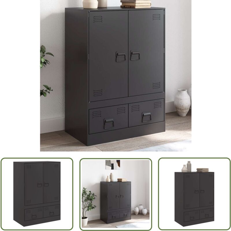 The Living Store Buffet haut noir 67x39x95 cm acier - Buffet Design - Meuble Rangement - Armoire Moderne - Buffet Industriel - Mobilier Salon