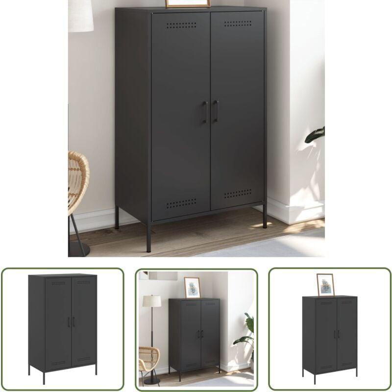 The Living Store Buffet haut noir 68x39x113 cm acier - Buffet Industriel - Meuble Rangement - Armoire Haute - Buffet Noir - Mobilier Salon