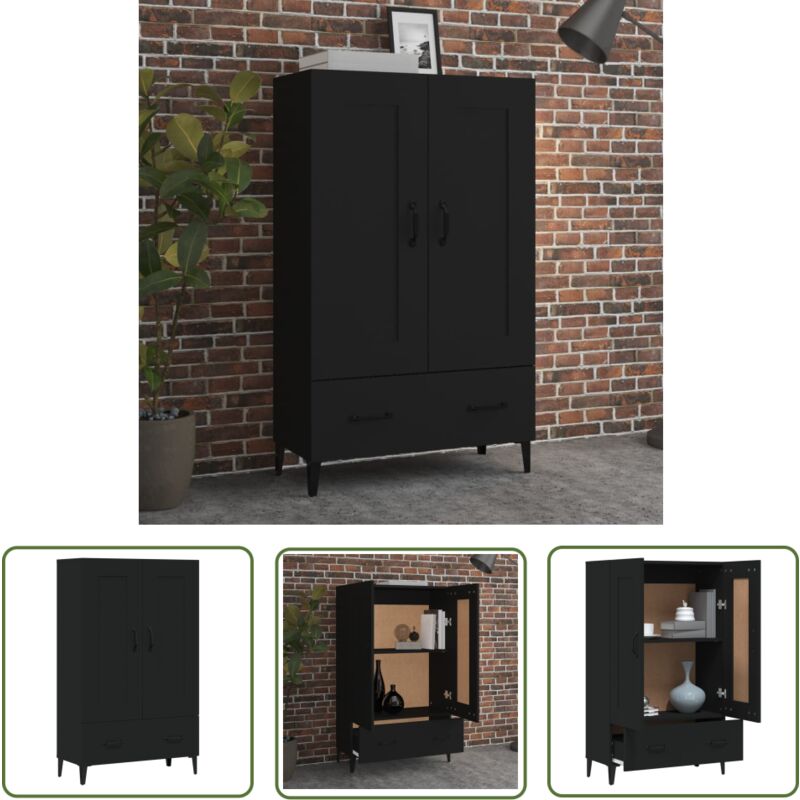 Buffet haut noir 70x31x115 cm bois d'ingénierie - Buffet En Bois - Meuble De Rangement - Style Industriel - Buffet Noir - Buffet Moderne - The Living