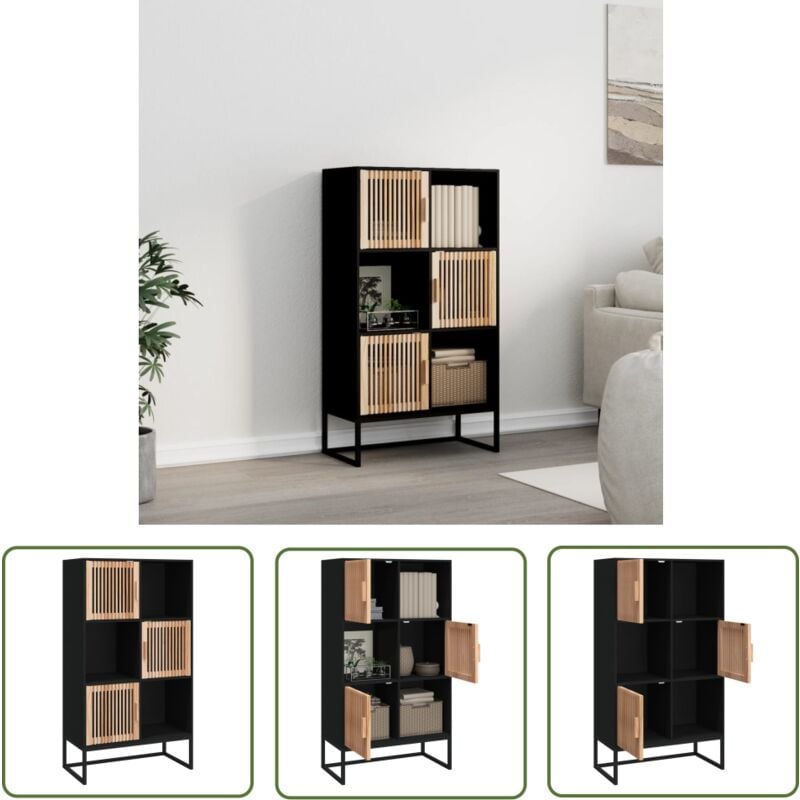 Buffet haut noir 70x35x125 cm bois d'ingénierie - Buffet Design Scandinave - Meuble Rangement Noir - Buffet Moderne - Commode Rangement - Buffet
