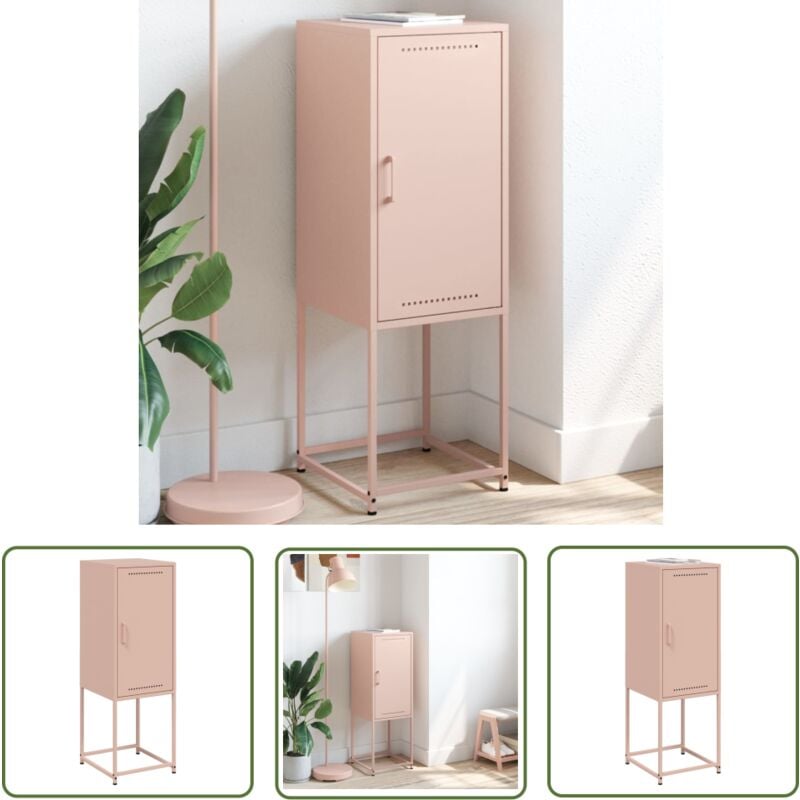Buffet haut rose 36x39x107 cm acier - Buffet Design Industriel - Meuble Rangement - Armoire Hauteur - Couleur Rose - Métal - The Living Store