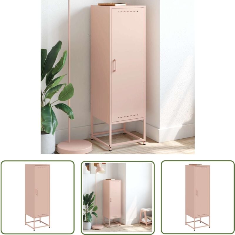 The Living Store - Buffet haut rose 36x39x123 cm acier - Buffet Design Industriel - Meuble Rangement - Armoire Industrielle - Buffet Rose - Buffet
