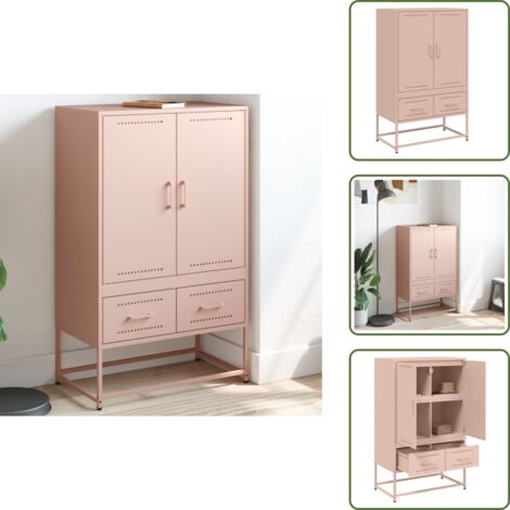 The Living Store Buffet haut rose 68x39x111,5 cm acier - Buffet Design - Meuble Rangement - Armoire Élégante - Buffet Moderne - Mobilier Salon