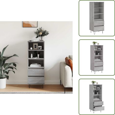 The Living Store Buffet haut Sonoma gris 40x36x110 cm Bois d'ingénierie - Buffet Design Industriel - Meuble Rangement Salon - Buffet Haute Capacité - Buffet Bois D'ingénierie - Buffet Gris Foncé