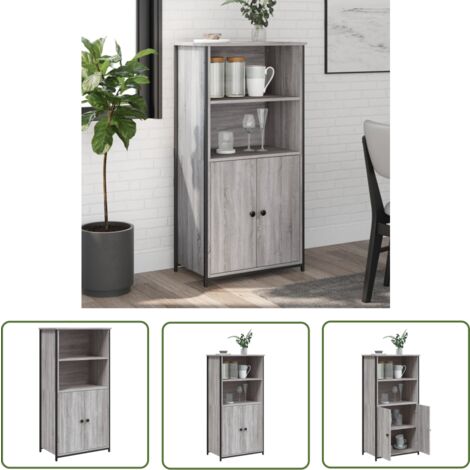 The Living Store Buffet haut sonoma gris 62x36x121,5 cm bois d'ingénierie - Buffet Design Moderne - Meuble Rangement - Armoire Salon - Commode Gris - Mobilier Chambre