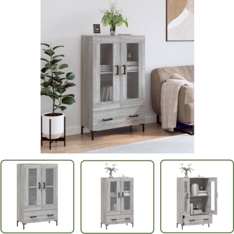 The Living Store Buffet haut sonoma gris 69,5x31x115 cm bois d'ingénierie - Buffet Design Moderne - Meuble Rangement - Armoire Salon - Buffet Cuisine - Meuble Entrée