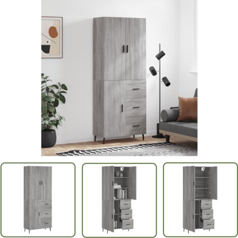 The Living Store Buffet haut Sonoma gris 69,5x34x180 cm Bois d'ingénierie - Buffet Design - Meuble Rangement - Armoire Cuisine - Buffet Moderne - Mobilier Salon