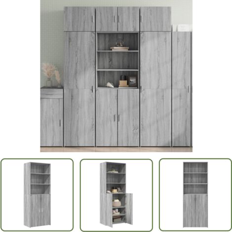 The Living Store Buffet haut sonoma gris 70x42,5x185 cm bois d'ingénierie - Buffet Design Moderne - Buffet Haut - Buffet Rangement - Meuble Salon - Meuble Chambre