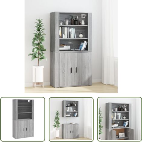 The Living Store Buffet haut Sonoma gris Bois d'ingénierie - Buffet Design Moderne - Buffet En Bois - Buffet Rangements - Buffet Salon - Buffet Cuisine
