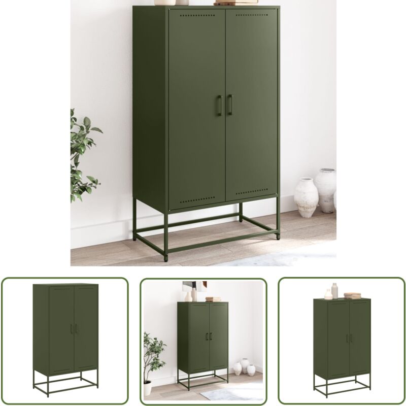 Buffet haut vert olive 68,5x38,5x123,5 cm acier - Buffet Design Industriel - Meuble Rangement Vertical - Armoire Ouverte - Étagères Métalliques