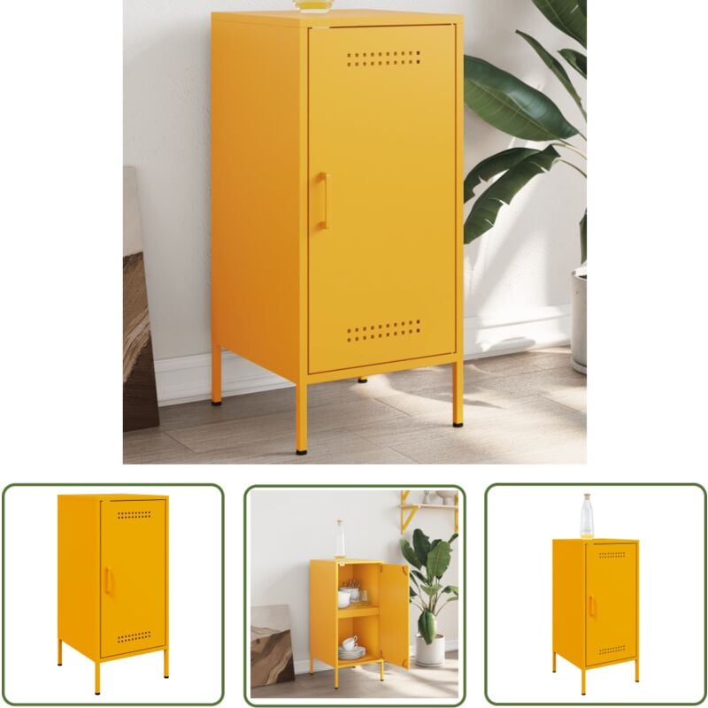 The Living Store Buffet jaune moutarde 36x39x79 cm acier - Buffet Industriel - Meuble Rangement - Buffet Jaune - Buffet Acier - Mobilier Salon