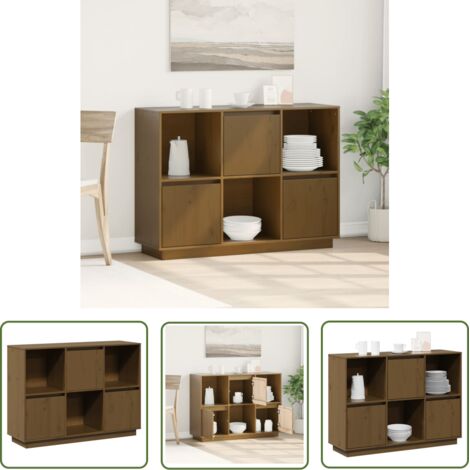 The Living Store Buffet Marron miel 110,5x35x80 cm Bois massif de pin - Buffet - Meuble De Rangement - Armoire - Commode - Bois Massif