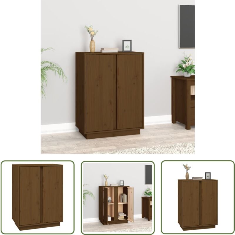 The Living Store - Buffet Marron miel 60x35x80 cm Bois massif de pin - Buffet En Bois - Meuble De Rangement - Armoire - Commode - Décoration