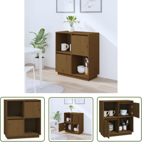 The Living Store Buffet marron miel 74x35x80 cm bois massif de pin - Buffet - Meuble De Rangement - Commode - Bois Massif - Pin