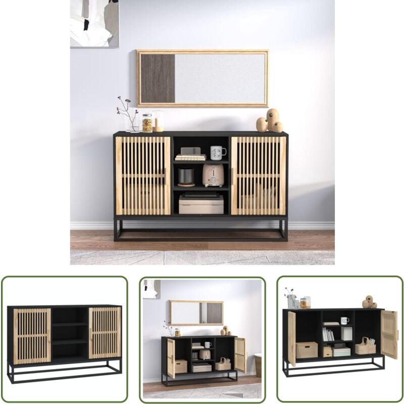 The Living Store - Buffet noir 105x30x65 cm bois d'ingénierie - Buffet Noir - Armoire Moderne - Meuble Rangement - Mobilier Salon - Décoration