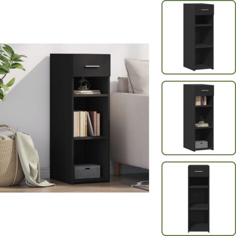 The Living Store Buffet noir 30x42,5x93 cm bois d'ingénierie - Buffet Noir - Meuble Rangement - Commode - Mobilier Salon - Décoration Intérieure