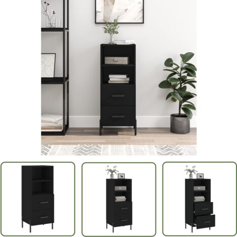 The Living Store Buffet Noir 34,5x34x90 cm Bois d'ingénierie - Buffet Design Moderne - Meuble Rangement - Armoire Noire - Commode Tiroir - Mobilier Salon