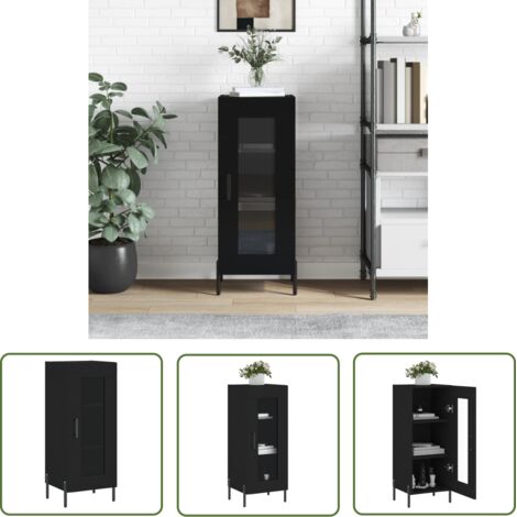 The Living Store Buffet Noir 34,5x34x90 cm Bois d'ingénierie - Buffet Noir - Meuble De Rangement - Armoire Design - Commode Moderne - Mobilier Salon