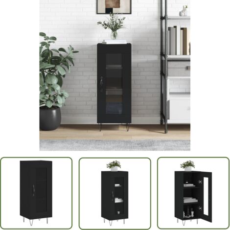 The Living Store Buffet Noir 34,5x34x90 cm Bois d'ingénierie - Buffet Noir - Meuble De Rangement - Armoire Design - Mobilier Moderne - Commode