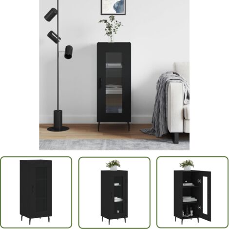 The Living Store Buffet Noir 34,5x34x90 cm Bois d'ingénierie - Buffet Noir - Meuble Rangement - Armoire Design - Commode Moderne - Mobilier Salon