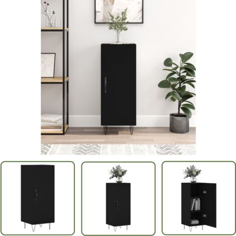 The Living Store Buffet Noir 34,5x34x90 cm Bois d'ingénierie - Buffet Noir - Meuble Rangement - Armoire Moderne - Mobilier Salon - Décoration Intérieur