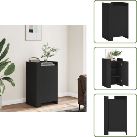 The Living Store Buffet noir 45x35x75 cm bois d’ingénierie - Buffet Noir - Meuble Rangement - Commode - Design Moderne - Mobilier Salon