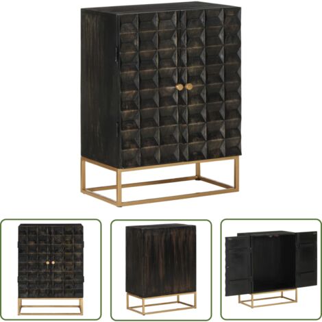 The Living Store Buffet Noir 55x34x75 cm Bois massif de manguier et fer - Buffet Industriel - Meuble Rangement - Bois Massif - Manguier - Décoration Intérieure